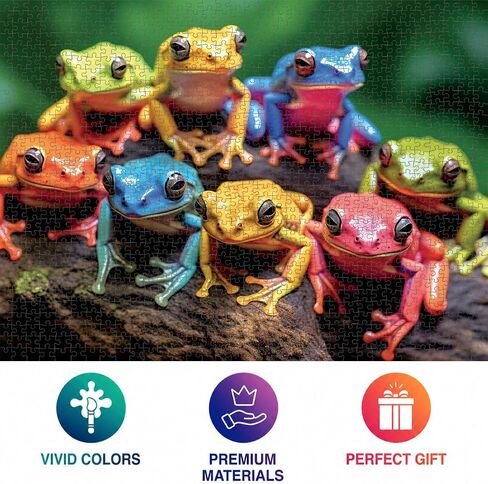 Rainbow Ribbit: Frog Ensemble - 1000 Piece Jigsaw Puzzle - Vibrant Eco-Friendly Puzzle - Premium Quality - Unique Artwork for Adults - by Cross & Glory in Kuwait