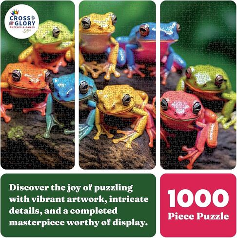 Rainbow Ribbit: Frog Ensemble - 1000 Piece Jigsaw Puzzle - Vibrant Eco-Friendly Puzzle - Premium Quality - Unique Artwork for Adults - by Cross & Glory in Kuwait