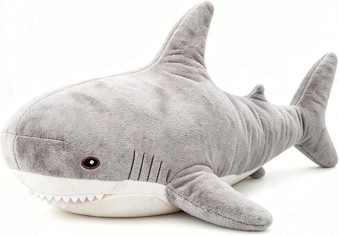 OPHRBU محشوة الحيوان القرش القطيفة، القرش العملاق أفخم وسادة لعبة لينة، أفخم ألعاب القرش الكبيرة لتزيين المنزل هدية للأطفال (رمادي، 23.4 بوصة) in Kuwait