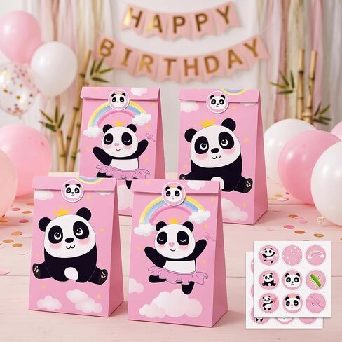 Roaring Good Time 12 PCS Pink Panda Party Favor Bags for Girls Pink Panda Birthday Party Supplies Party Like Panda Party Supplies Panda Party Gift Bags in Kuwait