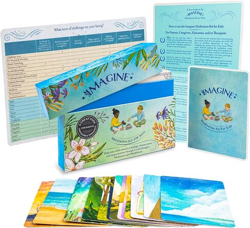 Imagine Meditation Kit for Kids - Award-Winning Mindfulness kit of XL Cards with Calming Guided Meditations for Empowerment, Focus and Relaxation. Great for Parents, Teachers and Therapists. in Kuwait