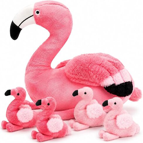 Qpewep 21Inch Flamingo Stuffed Animal Toys with 4 Babies Soft Plush Flamingo Inside Pink Plushie Machine Washable for Kids Birthday Toddlers Kids Zoo Flamingo Party Decor Easter Gift in Kuwait