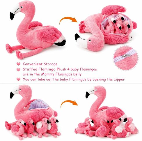 Qpewep 21Inch Flamingo Stuffed Animal Toys with 4 Babies Soft Plush Flamingo Inside Pink Plushie Machine Washable for Kids Birthday Toddlers Kids Zoo Flamingo Party Decor Easter Gift in Kuwait