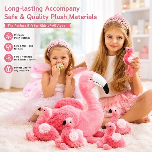 Qpewep 21Inch Flamingo Stuffed Animal Toys with 4 Babies Soft Plush Flamingo Inside Pink Plushie Machine Washable for Kids Birthday Toddlers Kids Zoo Flamingo Party Decor Easter Gift in Kuwait