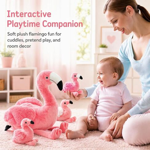 Qpewep 21Inch Flamingo Stuffed Animal Toys with 4 Babies Soft Plush Flamingo Inside Pink Plushie Machine Washable for Kids Birthday Toddlers Kids Zoo Flamingo Party Decor Easter Gift in Kuwait