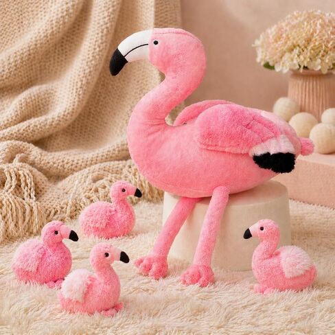 Qpewep 21Inch Flamingo Stuffed Animal Toys with 4 Babies Soft Plush Flamingo Inside Pink Plushie Machine Washable for Kids Birthday Toddlers Kids Zoo Flamingo Party Decor Easter Gift in Kuwait