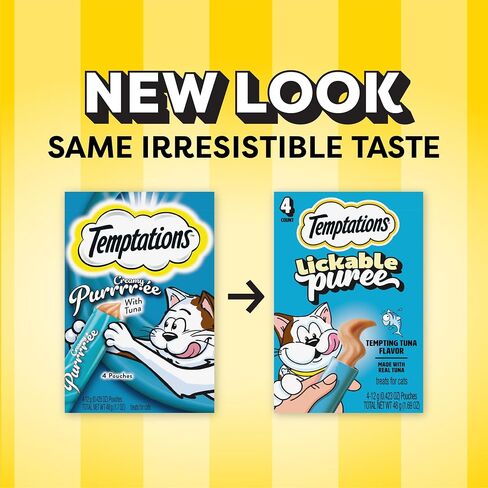 Temptations Creamy Puree with Beef Liver, Salmon, Chicken, and Tuna Variety Pack of Lickable, Squeezable Cat Treats, 0.42oz Pouches, 48 Count Variety Pack in Kuwait