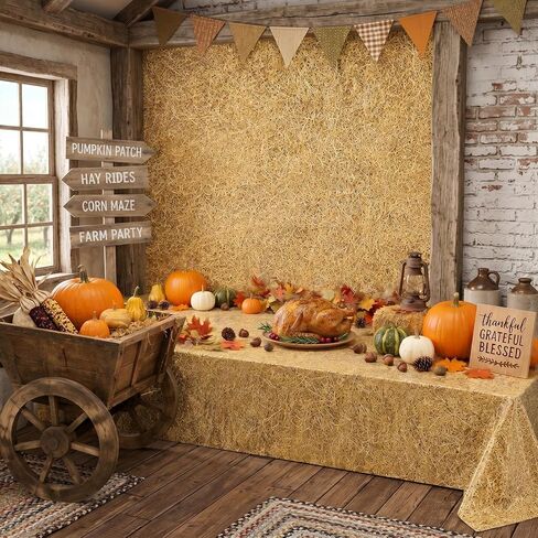 82 ft Straw Wall Backdrop Background Straw Table Cover Roll Large Hay Wall Scene Setter Straw Disposable Plastic Wallpaper for Halloween Farm Western Cowboy Harvest Thanksgiving Birthday Party in Kuwait