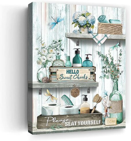 Bathroom Decor Wall Art Rustic Bathroom Rules Sign Pictures Wall Decor Inspirational Quotes Green Canvas Painting Print Artwork Modern Home Decorations Framed for Bathroom 8"X10" in Kuwait