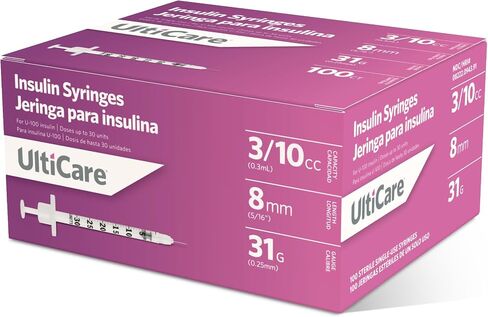 UltiCare U-100 Insulin Syringes, Comfortable and Accurate Dosing of Insulin, Compatible with Any U-100 Strength Insulin, Size: 1cc, 31G x 8mm, 100 ct Box in Kuwait