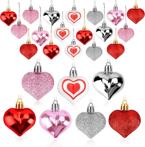 Heart Ornaments for Christmas Tree, Valentines Day Decorations for Tree, 30 Pcs Heart Shaped Ornaments for Valentines Day Decor, 7 Styles in Kuwait