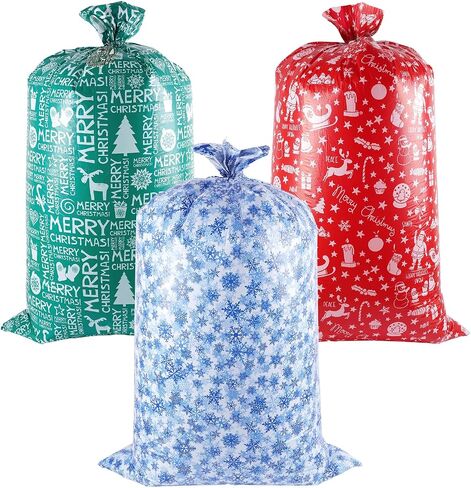Lyforpyton 3 Pack Extra Large Christmas Gift Bags 36" x 60" Jumbo Plastic Gift Bags with Tag & Tie for Huge Big Gifts Presents Wrapping in Kuwait