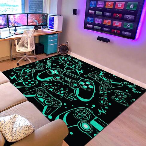 Sunnycitron Black Gaming Area Rugs Gamer Player Rug for Boys Room Decor Teens 3D Video Game Controller Room Mat Carpet Decor for Bedroom Living Room Playroom Carpet (59"x39") in Kuwait