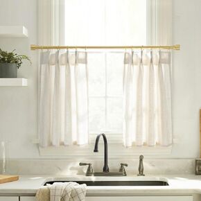 30 Inch Length Curtains for Short Window,Neutral Natural Linen Cotton Fabric Cafe Style Farmhouse Pleated Sheer Boho Curtains for Kitchen Window Bathroom,Cream Ivory Off White in Kuwait