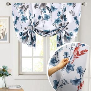 H.VERSAILTEX Reversible Tie Up Curtains Cattleya Floral Printed Rod Pocket Panel for Small Window - Reversible in Blue/Navy, 42" Wide by 45" Long in Kuwait