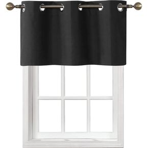 Home Queen Grommet Top Blackout Curtain Valance Window Topper for Living Room, Small Straight Drape Valence, Set of 1, 37 X 18 Inch, Black in Kuwait