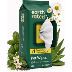 Earth Rated Dog Eye Wipes, Hypoallergenic Plant Based Eye Wipes for Dogs to Remove and Reduce Tear Stains & Eye Discharge, Fragrance Free, 60 Count in Kuwait