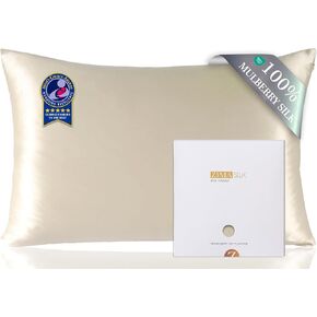 ZIMASILK 100% Pure Mulberry Silk Pillowcase for Hair and Skin Health,Soft and Smooth,Both Sides Premium Grade 6A Silk,600 Thread Count,with Hidden Zipper,1pc(Standard 20''x26'',Beige) in Kuwait