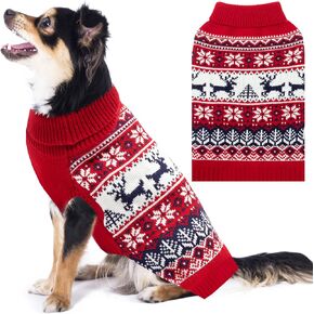 Dog Christmas Sweater - Winter Warm Dog Clothes Knitwear for Small Medium Large Dogs - Cute Snowflake Elk Pattern Turtleneck Cold Weather Dog Costume Outfits in Kuwait