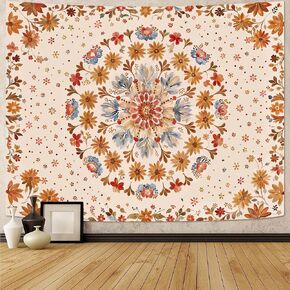 Fowocu Boho Floral Mandala Tapestry Wall Hanging Vintage Bohemian Flower Medallion Tapestry Aesthetic Orange Stained Glass Hippie Small Tapestries for Bedroom Living Room Dorm Decor 40 x 30 Inch in Kuwait