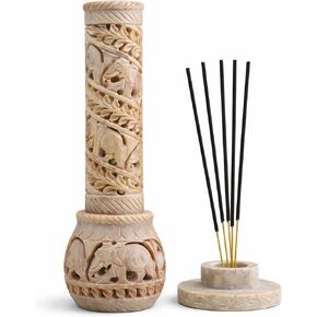Carry Me Hand Carved Soapstone Incense Stick Holder | Candle Burner | Tea Light Stand. Elephant Jaali Carving Bottle Shape. Decorative Home and Kitchen Decor - (3x3x10.5 Inches) in Kuwait