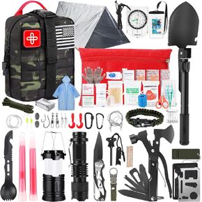 Emergency Survival Kit First Aid Kit, 121Pcs Tactical Gear Camping Gear Emergency Supplies with MOLLE Pouch, Stocking Stuffers for Men Camping Hiking Hunting Outdoor Adventure in Kuwait