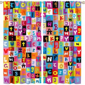 Kids Letters Curtains,Child Educational Alphabet Pattern Window Treatments for Living Room Bedroom Boys Girls Room Nursery Window Drapes 2 Panel Set Total Size 42" x 45"Green in Kuwait