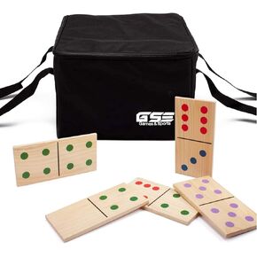 GSE Games & Sports Expert Giant Wooden Dominoes with Multi-Color Dots, 28 Piece Dominoes Game Set with Storage Bag for Home, Yard (Medium-5" x 2.5" Pieces) in Kuwait