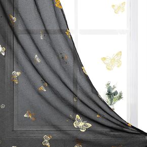 Jubilantex Butterfly Sheer Curtains Navy Blue Drapery with Gold Print Pattern 84 Inch Long, Kids Nursery Bedroom Voile Linen Textured Curtain Rod Pocket Window Drapes, 2 Panels in Kuwait