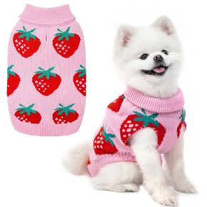 Dog Sweaters for Small Dogs - Cute Girl Dog Clothes Knitwear Warm Puppy Winter Sweater, Pink Strawberry in Kuwait