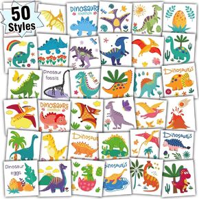 Partywind Dinosaur Kids Tattoos for Party Supplies, Individually Wrapped Cut Tattoos for Dinosaur Birthday Party Decorations Favors, Dino Gifts Goodie Bag Stuffers Toys for Boys and Girls (50 Styles) in Kuwait