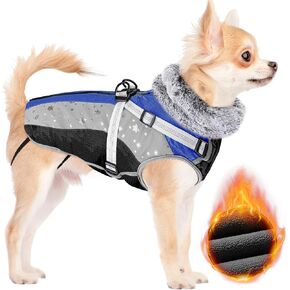 SlowTon Dog Jacket with Harness Built in, Waterproof Fleece Winter Warm Dog Coats for Small Medium Dogs, Reflective Adjustable Furry Puppy Vest Clothes for Outdoor Walking (Purple,Size Small) in Kuwait