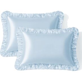 SiinvdaBZX Ruffled Queen Satin Pillowcase Set of 2, Baby Blue | 20 x 30 Inch Silky Satin Pillow Cases for Women Ruffle Pillow Shams Covers Princess Room Decoration, Envelope Closure in Kuwait