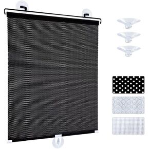 Yoebor No Drill Blackout Blind Shade with 3 Suction Cups, Silver 95% Shade Temporary Portable Roller Window Curtain for Home Office Car, W19.7 x L49.2 in Kuwait