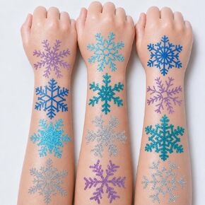 Snowflake Temporary Tattoos Theme Birthday Party Decorations Supplies Favors Cute Stickers Tattoo 8 Sheets 96 PCS Gifts for Kids Boys Girls Christmas Classroom Rewards Prizes in Kuwait