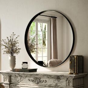 VooBang Bathroom Mirror 24x32 inch, Black Gorgeous Deep Frame Wall Mirror, Modern Round Corner Bathroom Vanity Mirror for Bedroom, Living Room, Hanging or Leaning Horizontal or Vertical, Black in Kuwait