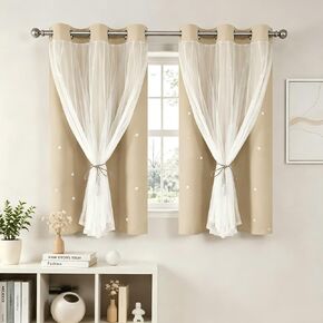 White Decorative Star Cut-Out Window Curtains for Girls Gift/Kids Room with Blackout Grommet Small Curtains for Nursery Greyish White 42W x 45L 2 Panels with Tiebacks in Kuwait