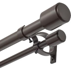 Kemmie 1" Window Treatment Curtain Rod with Cylindrical Cap Finials, Double Drapery Rod Adjustable Length 36-72", Bronze in Kuwait