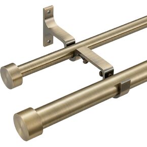 Double Curtain Rods for Windows 72-144'', 1'' Front and 5/8''Back Double Drapery Rods with Premium Aluminum Brackets and End Cap Finials, Adjustable Antique Bronze Double Window Curtain Rod in Kuwait
