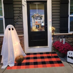 Fall Outdoor Rug Orange Buffalo Plaid Outdoor Rug Cotton Hand-Woven Buffalo Check Rug Layered Doormats for Front Door/Front Porch/Farmhouse/Entryway/Patio in Kuwait