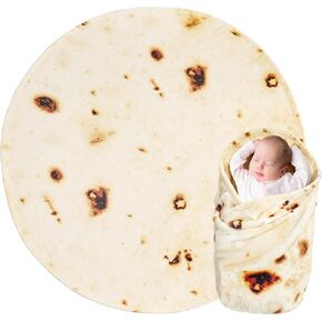 Bnuitland Burritos Tortilla Throw Blanket, 300 GSM Double Sided Giant Funny Gift, Realistic Super Soft Novelty Taco Swaddle Food Blanket for Kids and Pets Wrap in Kuwait