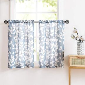 Leaf Kitchen Window Curtains for Bathroom Bassement Navy Blue and White Café Curtain Panels Half Window Curtains 36inches 2 Panels in Kuwait