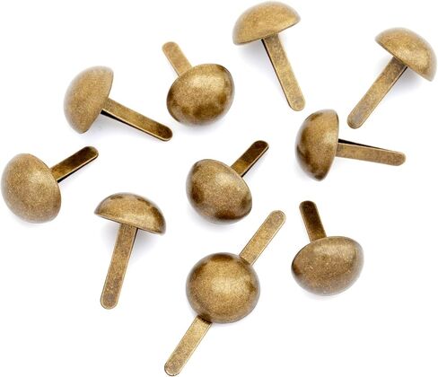 CRAFTMEMORE Round Brads Purse Feet Handbag Nailheads Spike Prong Studs 8MM 10MM 12MM 100 PCS (10 mm (≈3/8"), Antique Brass) in Kuwait