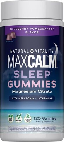 Natural Vitality SLEEP Gummies, Magnesium Supplement With Melatonin and L-Theanine, Vegan, Gluten Free, Helps the Body Ease Into Sleep, Blueberry Pomegranate 120 Count in Kuwait