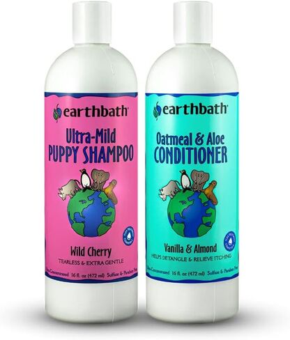 Earthbath Oatmeal & Aloe Shampoo & Conditioner Pet Grooming Set - Itchy, Dry Skin Relief, Made in USA - Vanilla Almond, 16 oz (1 Set) in Kuwait
