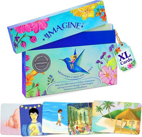 Imagine Meditation Cards for Kids - Award-Winning Mindfulness kit of XL Cards with Calming Guided Meditations for Empowerment, Focus and Relaxation. Great for Parents, Teachers and Therapists. in Kuwait