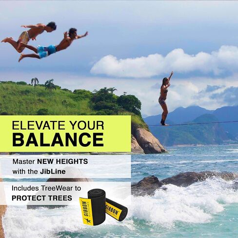 GIBBON Slacklines Jibline with treewear, Black, jumpline, trickline, Advanced, incl. Ratchet Protection and Ratchet with Safety Lock, 2X treewear (Black Felt with Velcro), Perfect Leisure Activity in Kuwait