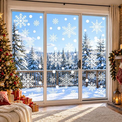 Christmas Snowflakes Window Clings 294pcs Christmas Decorations White Winter Wonderland Snowflake Stickers Decal Holiday Frozen Theme Party Ornaments Supplies for Windows Glass Doors in Kuwait