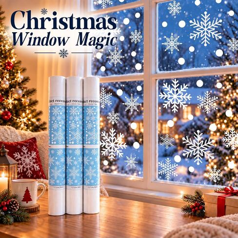 Christmas Snowflakes Window Clings 294pcs Christmas Decorations White Winter Wonderland Snowflake Stickers Decal Holiday Frozen Theme Party Ornaments Supplies for Windows Glass Doors in Kuwait