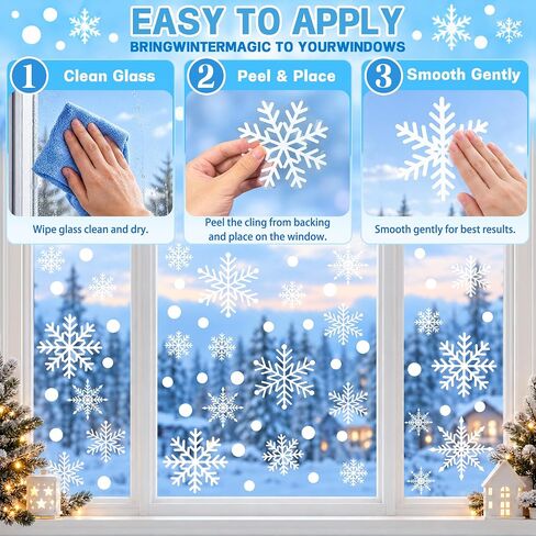 Christmas Snowflakes Window Clings 294pcs Christmas Decorations White Winter Wonderland Snowflake Stickers Decal Holiday Frozen Theme Party Ornaments Supplies for Windows Glass Doors in Kuwait